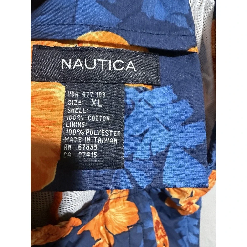 Nautica swim trunks shorts, lined,‎ orange blue hawaiian print, men's xl, cotton